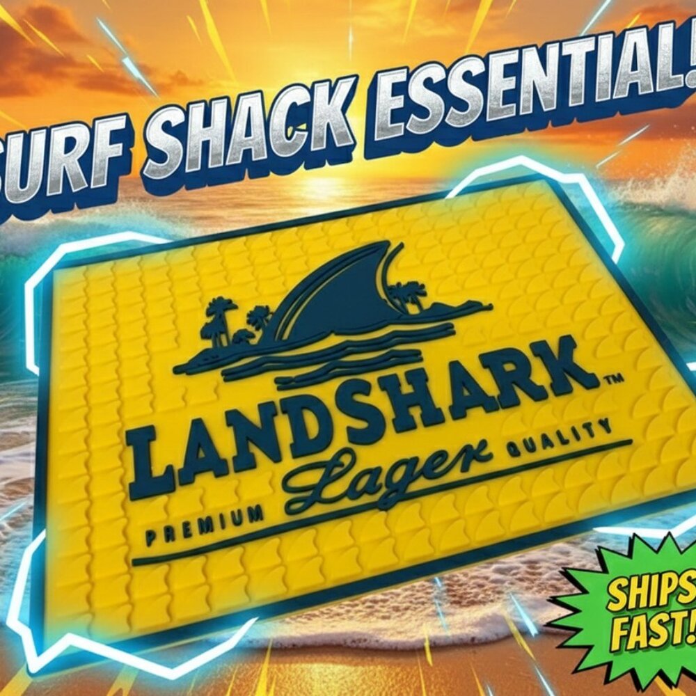Landshark Lager Bar Mat: 12x9" Rubber Spill Drip Mat